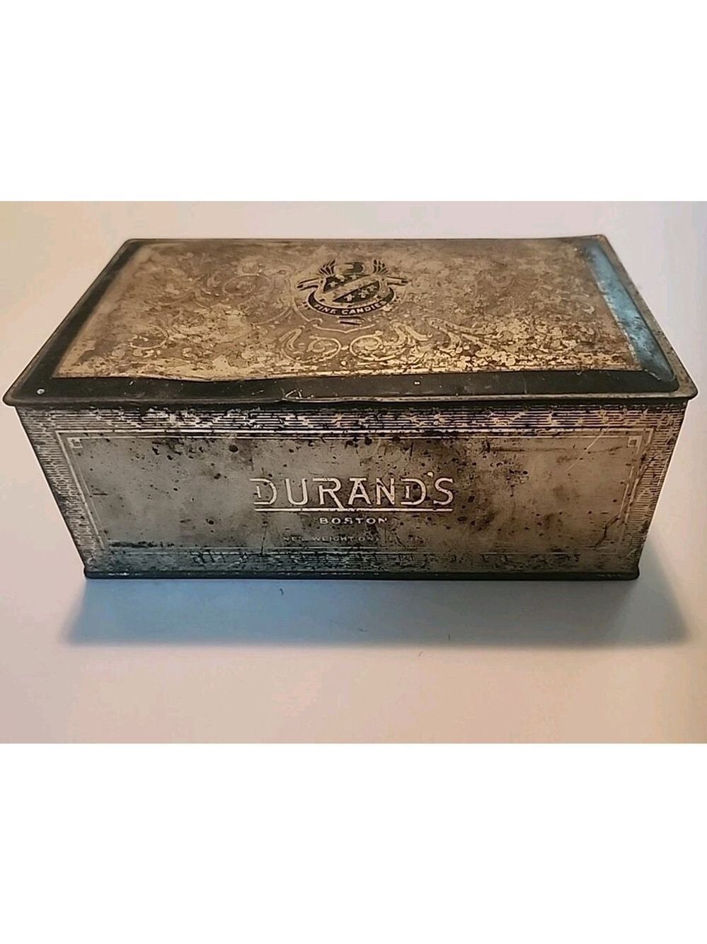 Antique 1920's Durand's Fine Candies Boston USA Tin 1LB Chocolate Box 4X7